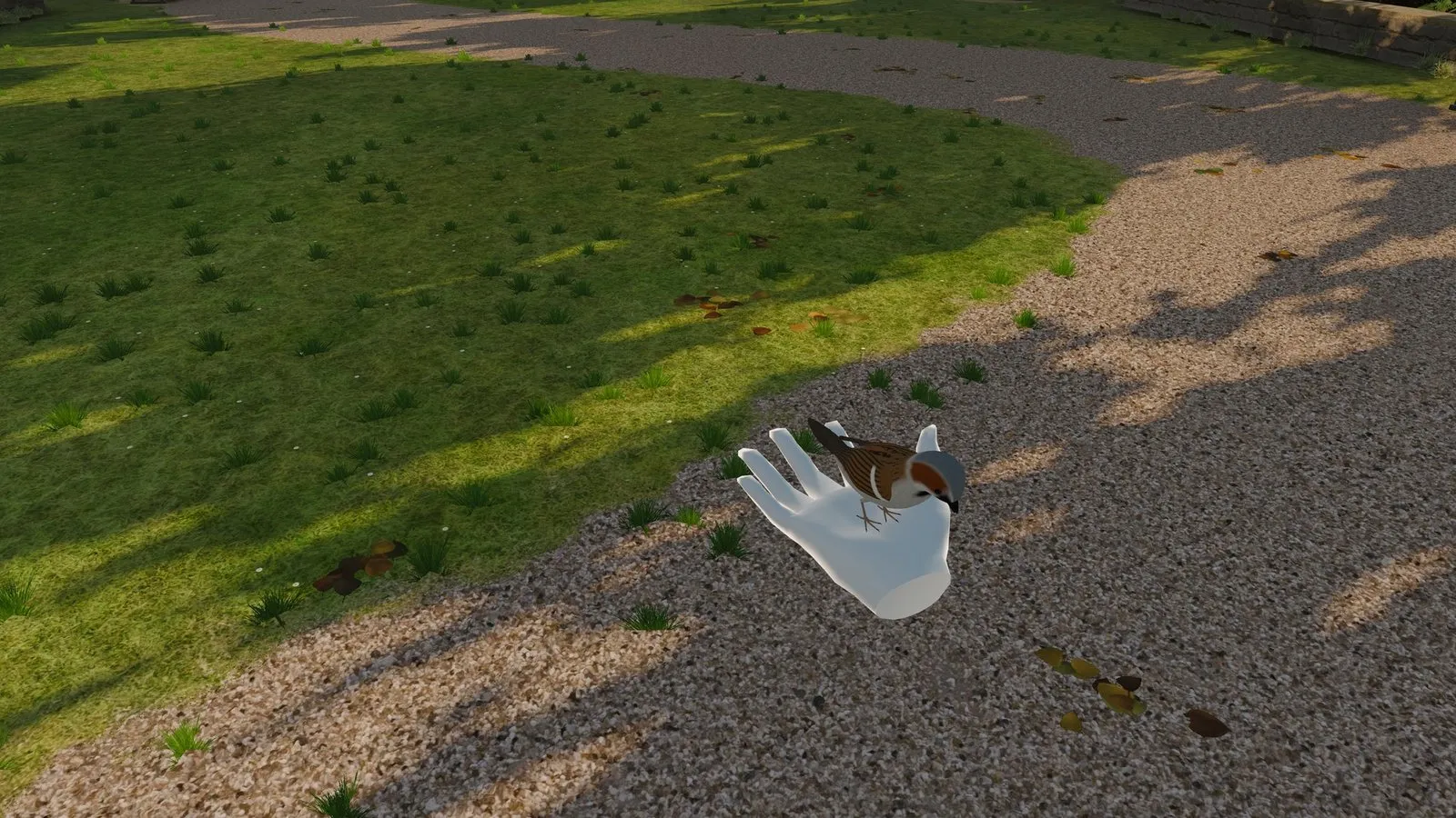A sparrow resting on the player's open hand
