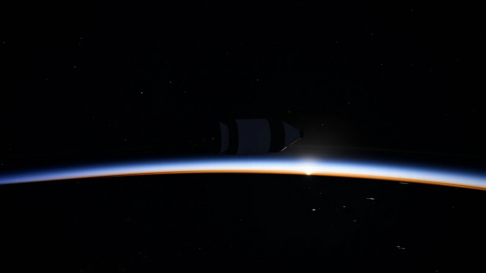 Sunlight emerging over Earth’s curved horizon from orbit.
