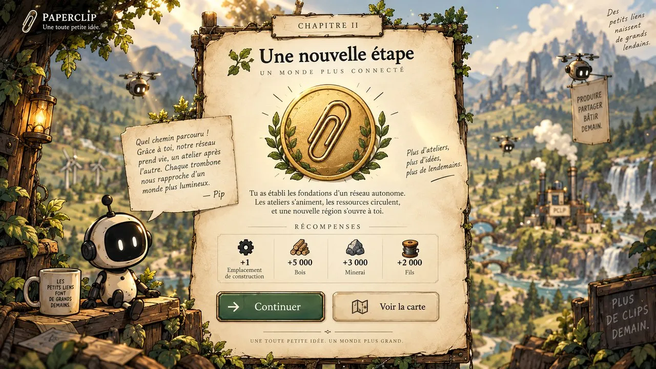 A parchment chapter card announcing a new stage of the workshop.