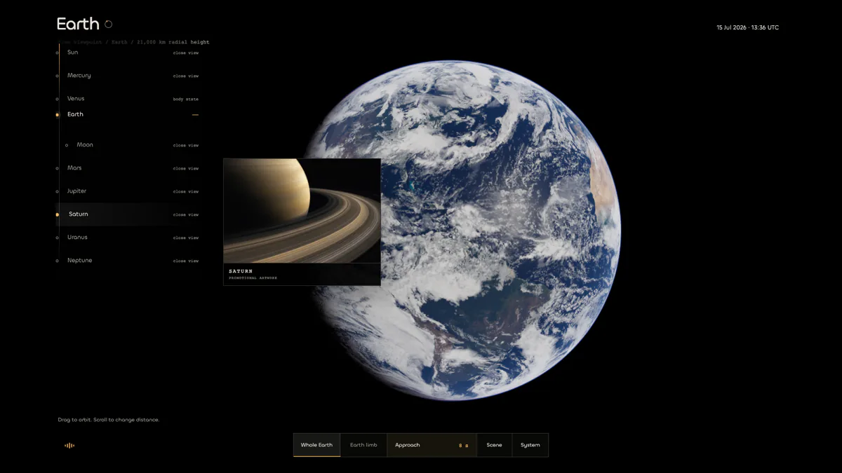 Earth seen from orbit with the Saturn postcard preview.