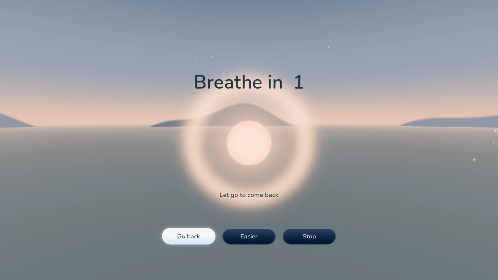 The safe place: a calm lake with a breathing guide.