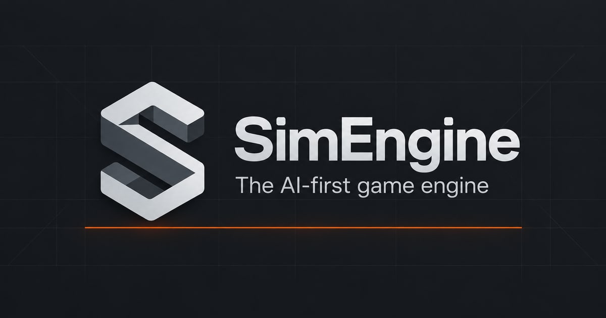 The SimEngine folded-S logo and wordmark with the line "The AI-first game engine" on a graphite background.